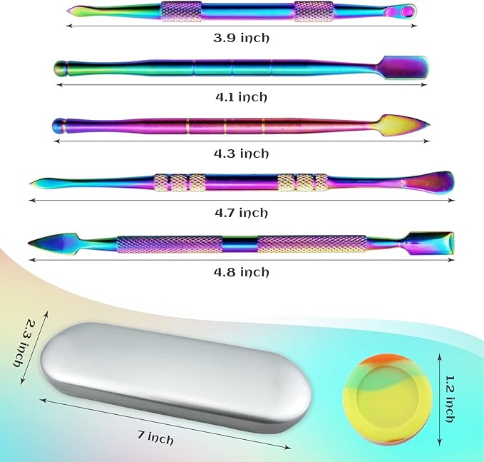 YETOOME 6 Pcs Wax Carving Tool Set with 5 ml Silicone Container and Portable Metal Case, Double-Ended Carving Tool Stainless Steel Wax Sculpting Tools for Wood, Wax, Clay, Pottery, Rainbow Color