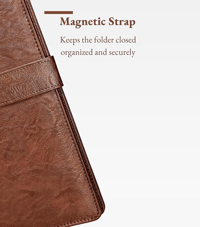 Zreal Padfolio Portfolio Binder with Clipboard & Card Holder, Faux Leather File Folder, Folio Resume Paper Organizer for A4 Letter Size Document, Legal Pad Holder for Women Man (Brown)