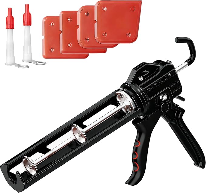 2026 One-Touch Drip-Free Caulk Gun | Effortless & Professional Design with Heavy-Duty Metal Body, 18:1 Thrust Ratio | For 9, 10, 11 oz Silicone Tubes Black