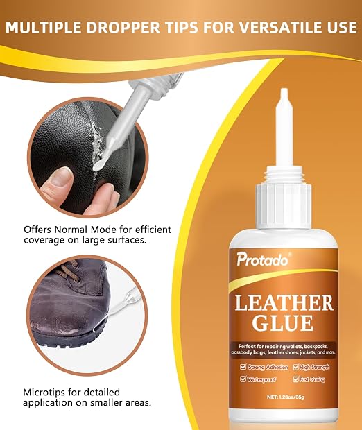 Leather Glue, 35g Heavy Duty Super Strong Clear Glue, Waterproof Flexible Adhesive for Leather Bonding, Repair, Shoes, Bags, Sofas, Belts, Crafts, DIY Kits
