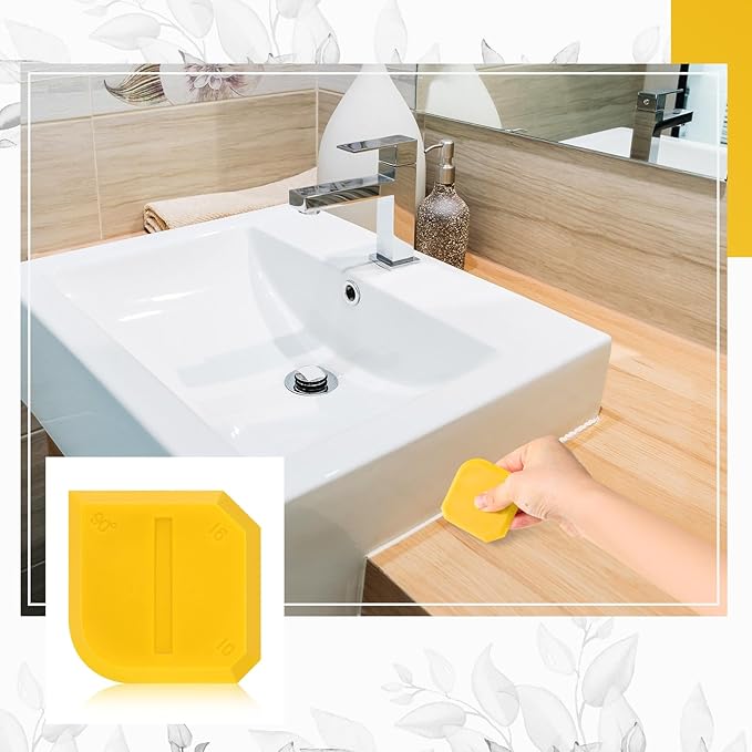 Outus 4 Pieces Silicone Caulking Tool Set Sealant Finishing Grout Scraper Caulking Removal Tool for Kitchen Bathroom Floor Sink Joint Sealant Sealing Home House Renovation, Reuse and Replace(Yellow)