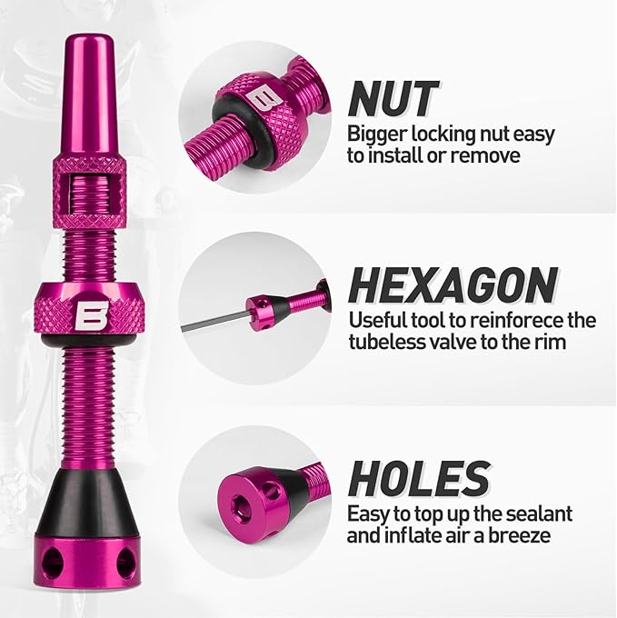 BWSHLF Tubeless Presta Valve Stem 40/44/55/60/65/80/100 mm, Super Light Alloy Presta Valve Stem Kit with Valve Core Remover Tool and Valve Stem Caps - Multiple Color and Size Options(Pair)