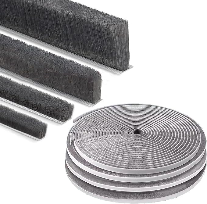 ZOMPAGO Strong Adhesive Brush Weather Stripping 0.4in (T）x 0.4in (W) x 33FT, Grey, Door Seal for Sliding Windows & Doors, Soundproof Noise Blocker, Draft Stopper for Garage Door Frame & Exterior Doors