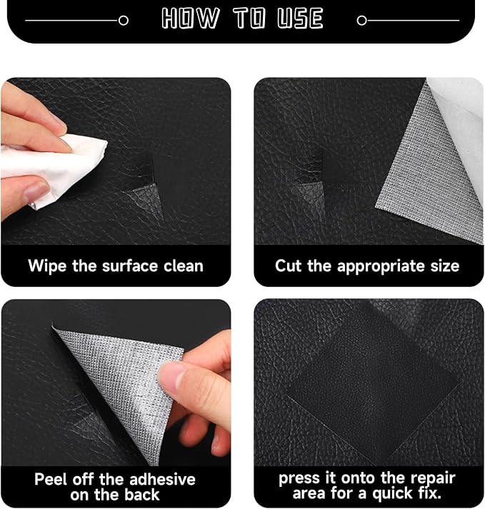 Leather Repair Patch, Self Adhesive Leather Repair, Large Leather Repair Tape for Sofa, Car Seats, Furniture, Cabinets, Chairs, Handbags （Black, 16X118 inch)