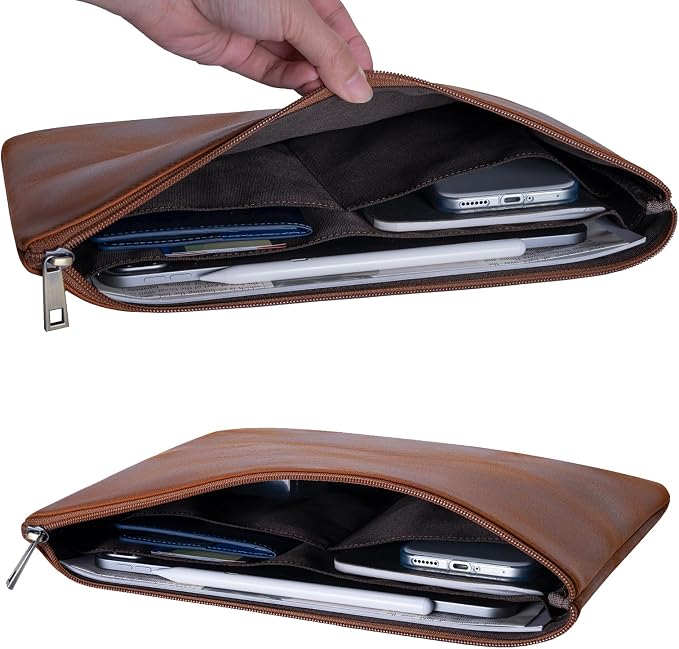 Genuine Leather A4 File Folder for Document, Leather File Folder Organizer Document Holder for Men&Women, Waterproof Portfolio Envelope Folder Case