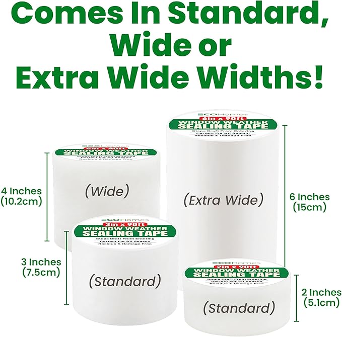 ECOHomes Window Weather Sealing Tape | Winter Weather Stripping Tape to Block Cold Drafts Through Window Gaps and AC Units, Insulation Seal and Draft Blocker for Home (4 Inch by 90 FT, Clear)