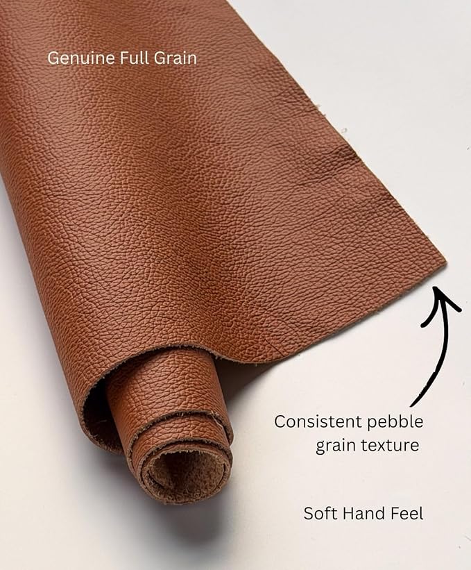 12'' x 24'' Genuine Full Grain Cowhide Leather Sheet — Soft Leather for Upholstery Repair, Handbags, Wallets, Sewing, Crafts, & DIY Projects — 1.1-1.3mm (3oz) Pre-Cut (Cognac Brown, 5 Pieces)
