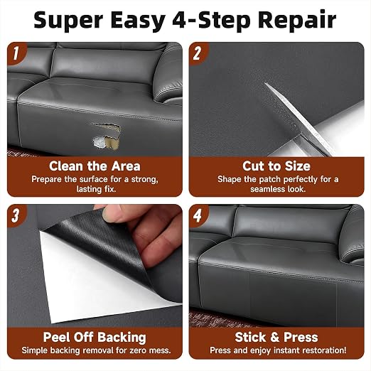 Leather Repair Tape, self-Adhesive Leather Repair Patch, for car seat Repair, Suitable for Sofas, Furniture, Seats, Strong Adhesive Leather Repair Tape (Gray, 7.87x 85in)