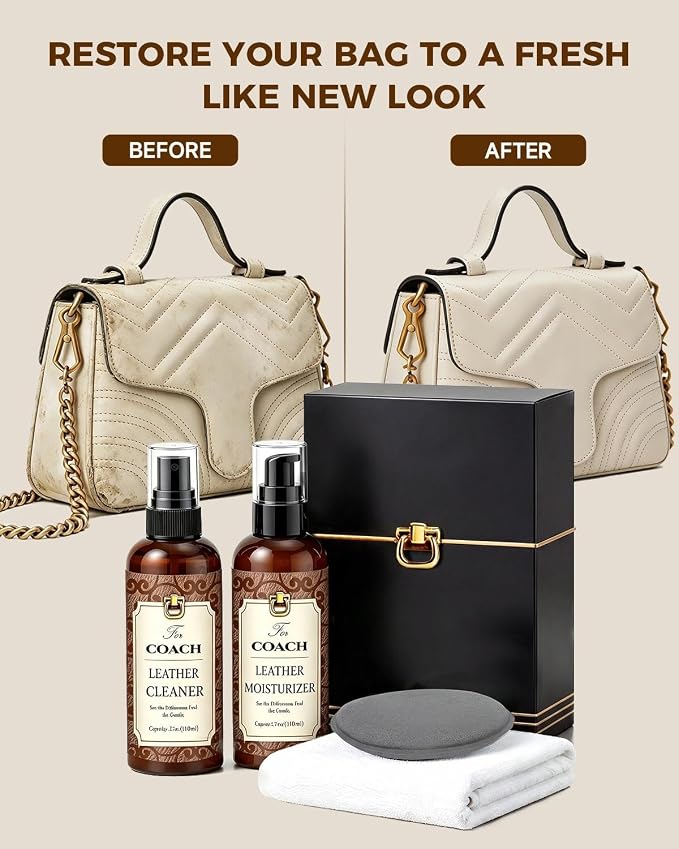 Leather Cleaner & Moisturizer Set for Coach, Cleaning and Maintenance Kit for Coach, Deep Nourishing & Stain Removal, Gentle Care, Suitable for Coach Handbags, Wallets and Other Luxury Brands