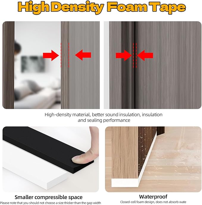 1/2 Inch W x 1/4 Inch T EVA Foam Weather Stripping Tape,Self-Adhesive Seal Tape for Doors & Windows-Draft Blocker,Soundproofing,Waterproof Insulation Foam,2 Rolls Total 33FT Black