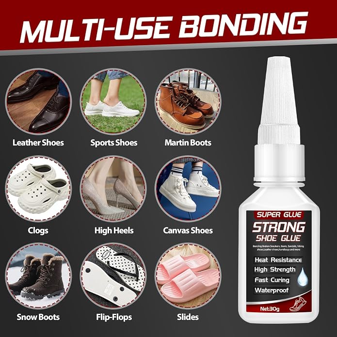 Vigorder Shoe Glue 30g, Heavy Duty Shoe Glue Sole Repair for Boots, Sneakers, and Heels, Waterproof and Flexible Adhesive for Durable Repair