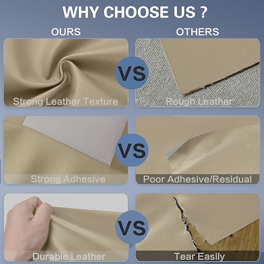 Self Adhesive Leather Repair Patch Kit, 31.4 in x 16 in Large Vinyl Leather Repair Tape for Furniture, Car Seat, Couch, Sofa, Chair Smooth Khaki