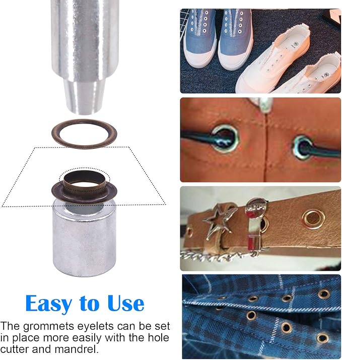 Glarks 124Pcs 1/2 Inch Bronze Grommets Eyelets with Tool Sets, 120Pcs Grommets Eyelets with 4Pcs Installation Tools for Fabric, Canvas, Curtain, Clothing, Leather Repair and Decoration
