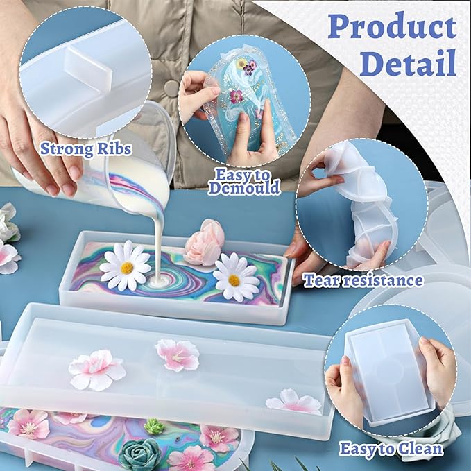 8 Sizes Epoxy Resin Silicone Molds Kit, Rectangular/Oval Resin Art Display Mold, Soft and Easy to Unmold, Silicone Casting Molds, for Soap, Candles, Specimen, Dried Flower, DIY Handicrafts