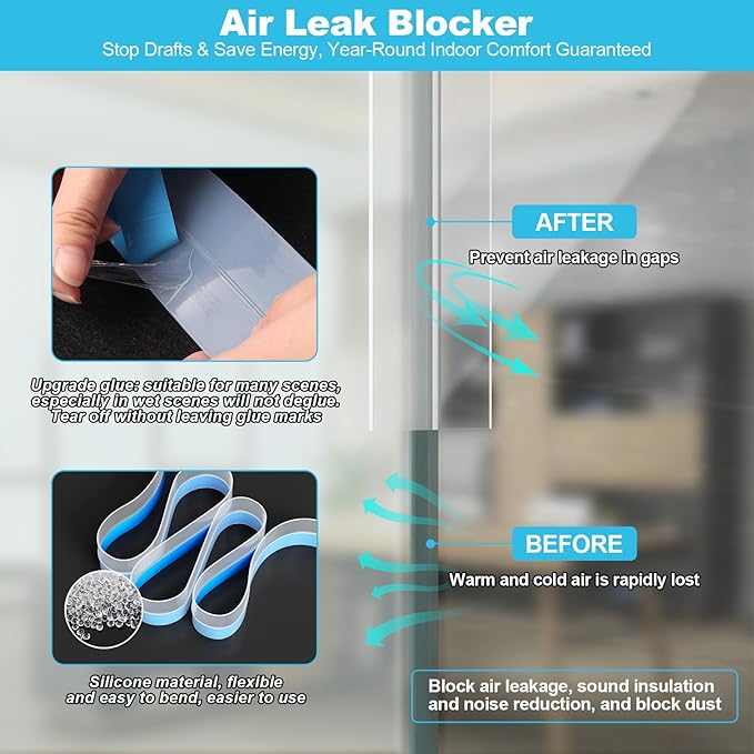 Thickened Weather Stripping Door Seal, Gap Seal for Frame and Gaps Draft Stopper,Glass Shower Door Sweep, Clear, 20 Feet x 3 Inch