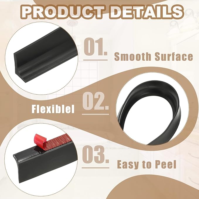 PATIKIL 118 Inch Collapsible Shower Threshold Water Dam Guard, Shower Stopper Barrier Self Adhesive Sink Splash Guard for Frameless Shower Door Bottom, Black (1.2"Wx0.6"T)