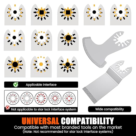 12PCS Diamond Oscillating Multi Tool Grout Removal Blades with 2 Adapters Multifunctional Grout Remover Blades Kit for Oscillating Tool