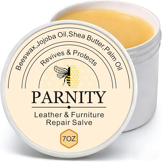 Leather & Furniture Repair Salve, Moisturizer, Polisher & Restorer | Leather Cleaner and Conditioner for Car Seats, Couches, Boots, Saddles & Hardwood Floors, Prevent Cracking or Fading 7oz