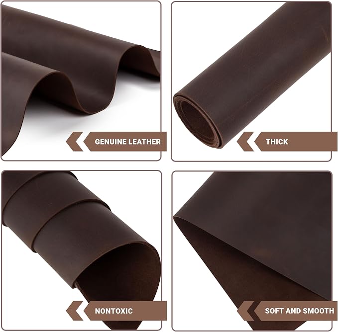Shkira 12''X24'' Genuine Dark Chocolate Leather Sheets for Crafts - Square - 2.0MM Thick Genuine - Thick Cowhide Pieces Square - Leather Sheet for Arts