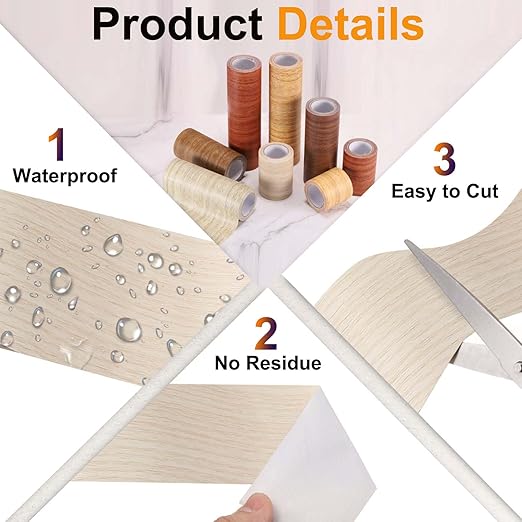 PATIKIL Wood Grain Tape 2" x 32 ft, Self-Adhesive Wood Texture Repair Tape Realistic Wooden Effect Patch for Furniture Cabinets Floor Walls, Poplar Wood