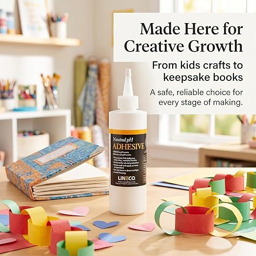 LINECO Neutral pH Adhesive 8 Oz, Acid-Free, All-purpose Glue, Dries Clear and Remains Flexible. Used for Bookbinding and Book Repair, Framing, Collages, Paper Art and Crafts