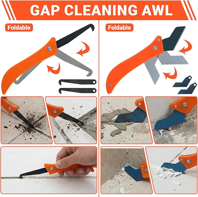 Grout Removal Tool Kit 37 Pack, Hand Grout Saw and Scraper Set with Replaceable Heads and 20 Extra Blades, Caulk Remover for Bathroom Shower Floor Tile Cleaning Repair