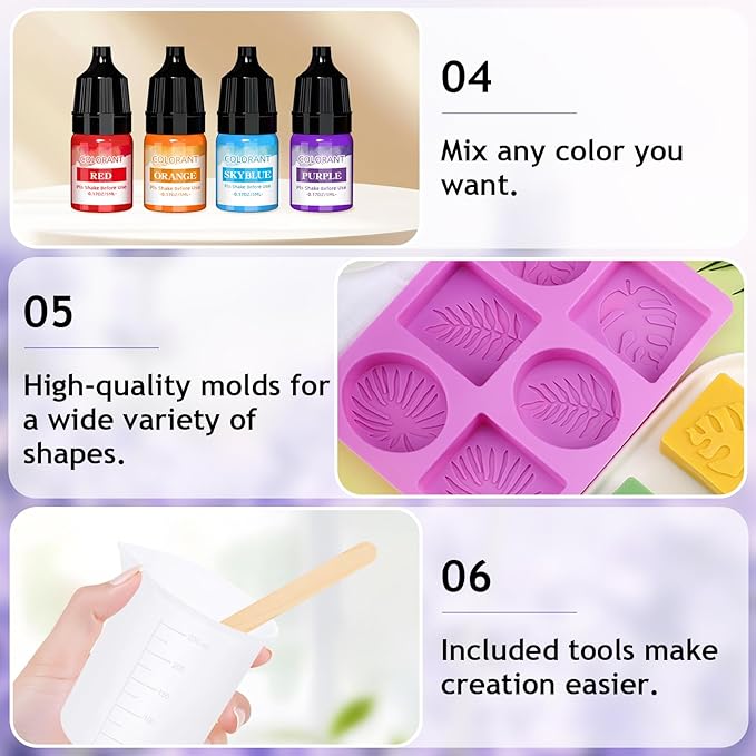 Soap Making Kit for Adults, DIY Soap Making Kit, Melt and Pour Soap Making Supplies, Contains Mould Soapbase Essential Oils Fragrances and Dried Flowers for Beginners and Mother's Day