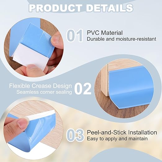PATIKIL 2" x 10.5 ft Caulk Tape, Caulk Strips PVC Self Adhesive Caulking Tape Waterproof Edge Protectors for Bathroom Accessories Kitchen Countertop, Blue