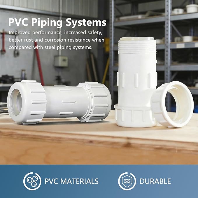 LESSO 1-1/2 Inch PVC Compression Coupling (Gasket x Gasket),Leak-Free Pipe Connector for Plumbing & Irrigation