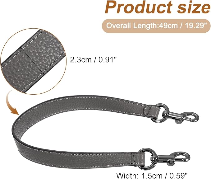 uxcell 19.29 Inch PU Leather Short Bag Strap with Clasp, Purse Handles Handbags Replacement Straps for Clutch Bag Underarm Bags, Grey, Grey Buckle