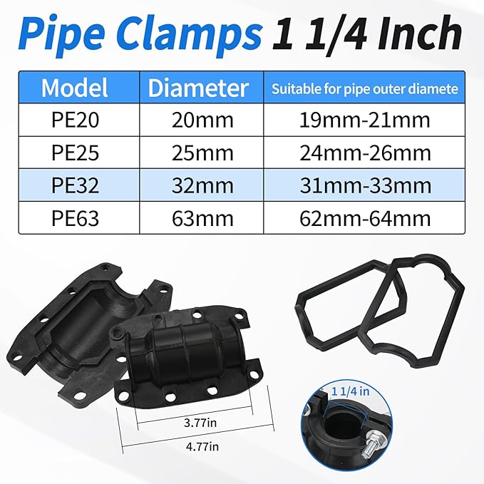 Pipe Repair Clamp Leak Water Sealer, 1 1/4 Inch Water Pipe Clamp Repair Kit, for Emergency Pipe Repair of Plastic and Metal Pipes OD 32MM