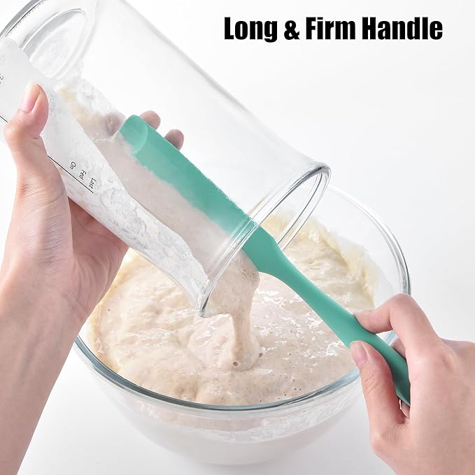Doosu Silicone Jar Scraper Spatula, 600°F Heat Resistant Rubber Scraping Tool for Jam Nut Butter Sourdough, Flexible Skinny Cream Spreader Long Slim Kitchen Spurtle for Jar Blender Bottle (Aqua Sky)