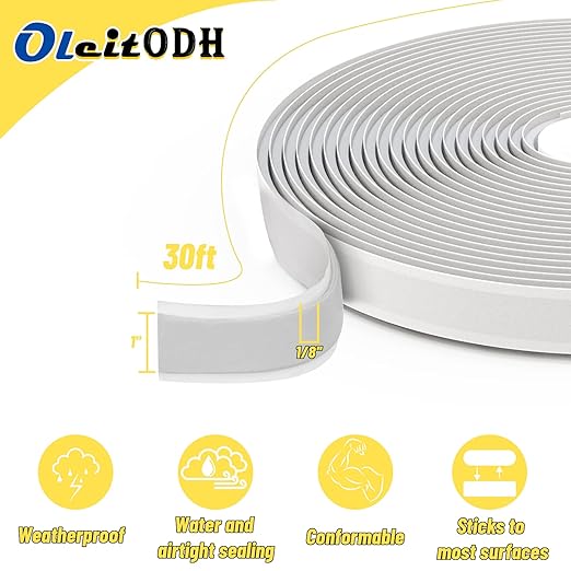 Oleitodh Butyl Seal Putty Tape Grey 1 Inch x 30 Feet(4 Pack),Leak Proof Butal Tape for RV Repair, Window, Boat Sealing, Glass and EDPM Rubber Roof Patching