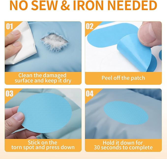 Waterproof Self-Adhesive Fabric Repair Tape - Tent Repair Kit,4pcs Nylon Fabric Patches for Jacket, Clothes, Puffer Down Jacket,Sleeping Bag, Outdoor Gear Tenacious Repairs Tape, SkyBlue