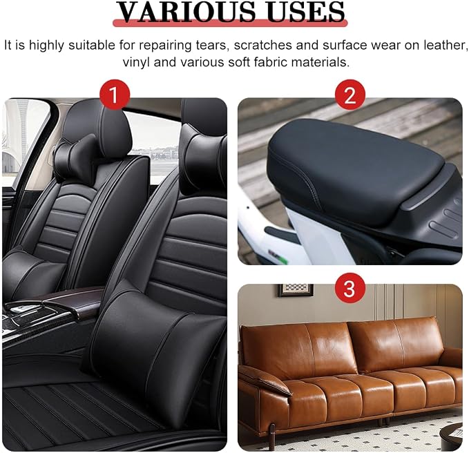2PCS Car Leather Repair Patch Tape, 4 x 8 Inch Self Adhesive Portable Vehicle Seat Vinyl Repairs Kit, Automotive Interior Furniture Restoration Kit, Universal for SUV RV Truck (Black)