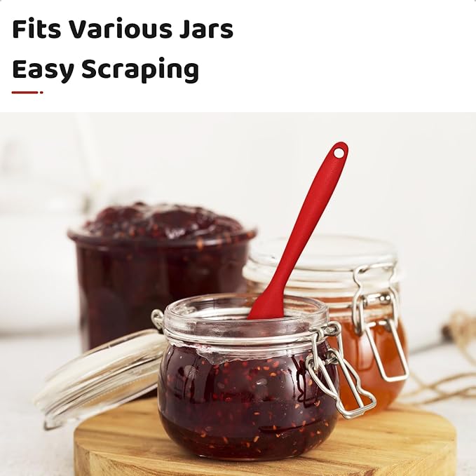 Silicone Jar Scraper with Long Handle, Jam Spreader for Peanut Butter, Kitchen Spatula for Baking and Cake Icing