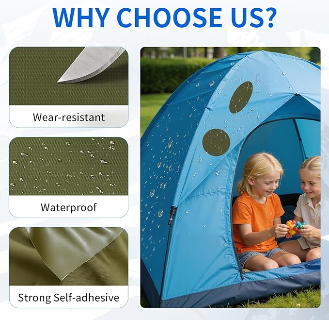 Waterproof Self-Adhesive Nylon Fabric Repair Tape - Tent Repair Kit,4pcs Fabric Patches for Jacket, Clothes, Puffer Down Jacket,Sleeping Bag, Outdoor Gear Tenacious Repairs Tape, Light ArmyGreen