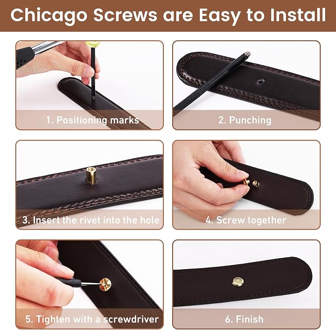 110 Sets Chicago Screws, Leather Rivets with 2 Pcs Tool Kit, Assorted Screw Rivets Binding Kit for Metal, Used for Leather Crafts, Clothing, Bag, Shoes, Purse, Belt Decorate & Repair (Gold)