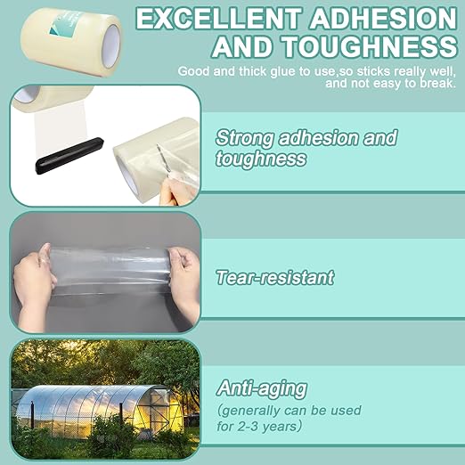 6Inch Heavy Duty Greenhouse Repair Tape 6.3Mil Thick 108Ft-UV & Waterproof PE Patch Tape for Large Cracks,Commercial Farm,Tarps-Instantly Fix Wide Holes & Tears