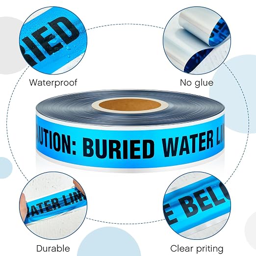 Pangda 2 Rolls "Caution Buried Water Line Below" 3 Inch x 1000 Feet Detectable Safety Tape 5 Mil Underground Detectable Warning Tape for Construction Sites Road Repairs Caution