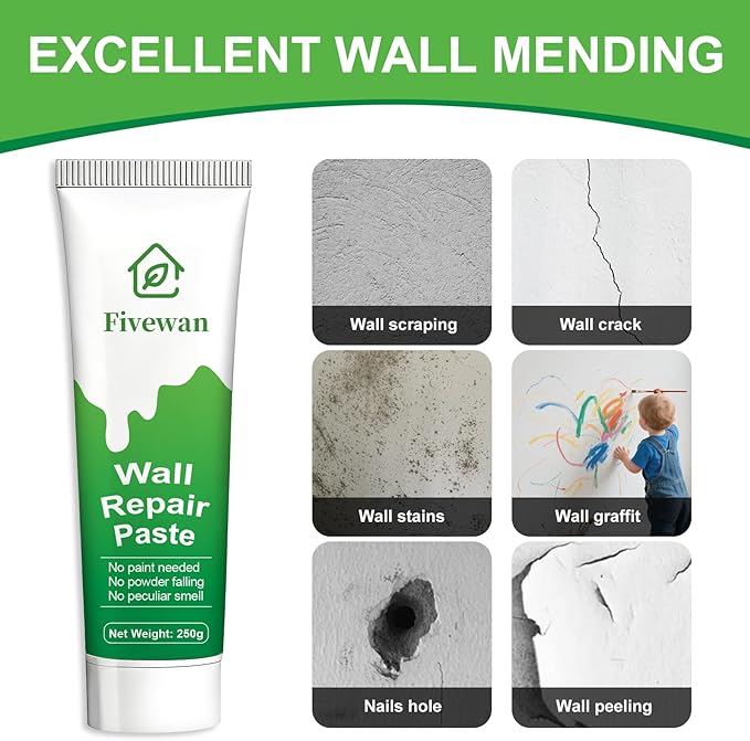 Fivewan Drywall Repair Kit, Wall Mending Agent, Wall Patch Repair Kit with Scraper, Simple Filling of Wall Holes＆Efficient Crack Repair