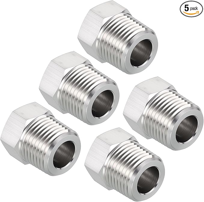 Pack of 5, 1/2" Male G to 3/8" FeMale NPT Solid 304 Stainless Steel Hex Bushing, Hose Fittings Adapter Reducer for Pipe Leak Repair, Bathroom Remodeling, Tool Extensions