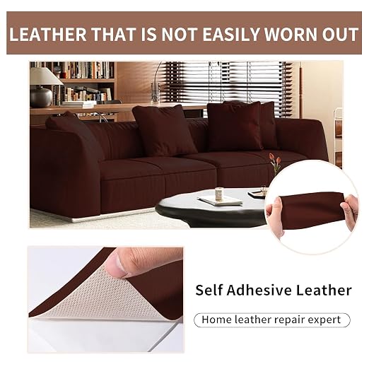 Self Adhesive Leather Repair Patch, 4 x 60 inch Leather Repair Tape, Leather Patches for Furniture, Car Seat,Vinyl Leather Repair Kit for Office Chairs, Couch, Sofa, Luggage (Brown)