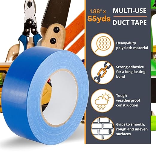 GTSE Blue Duct Tape, 2 Inches x 55 Yards (164 ft), Heavy Duty, Waterproof Repair Tape for Indoor or Outdoor Use, 48 Rolls