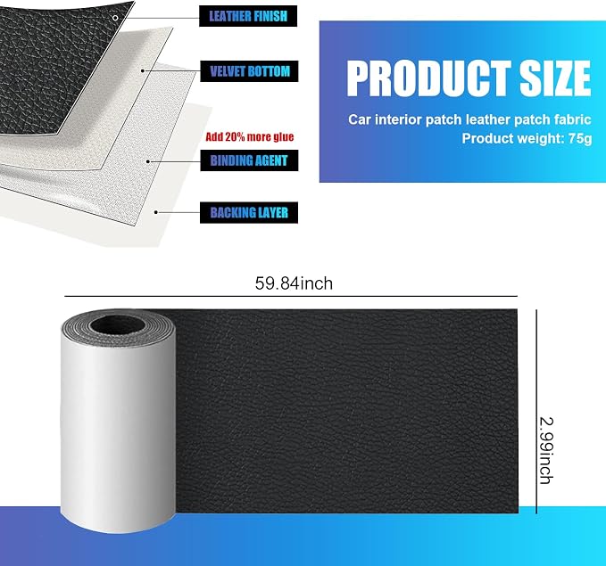 Leather Repair Patch, Car Leather Seat Repair Sticker, Leather Repair Tape, Self Adhesive Waterproof Patch Kit for Car Seat,Couch,Boat Seat,Chair