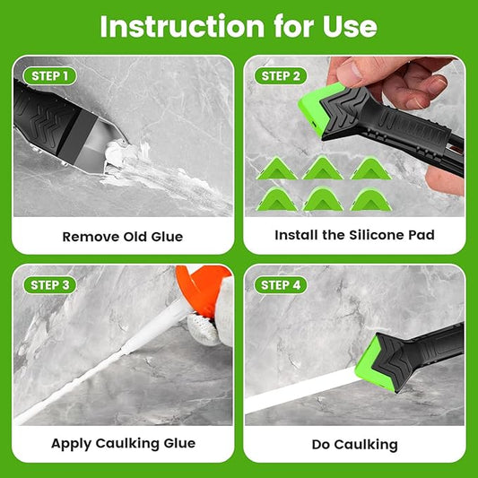 Goopreen Silicone Caulking Tool Kit-3 in 1 Caulk Tool Caulk Remover Tool(Stainless Steel) Silicone Seam Tool and Putty Knife Sealant Finishing Tool for Bathroom Kitchen Floor Window Sink Seal