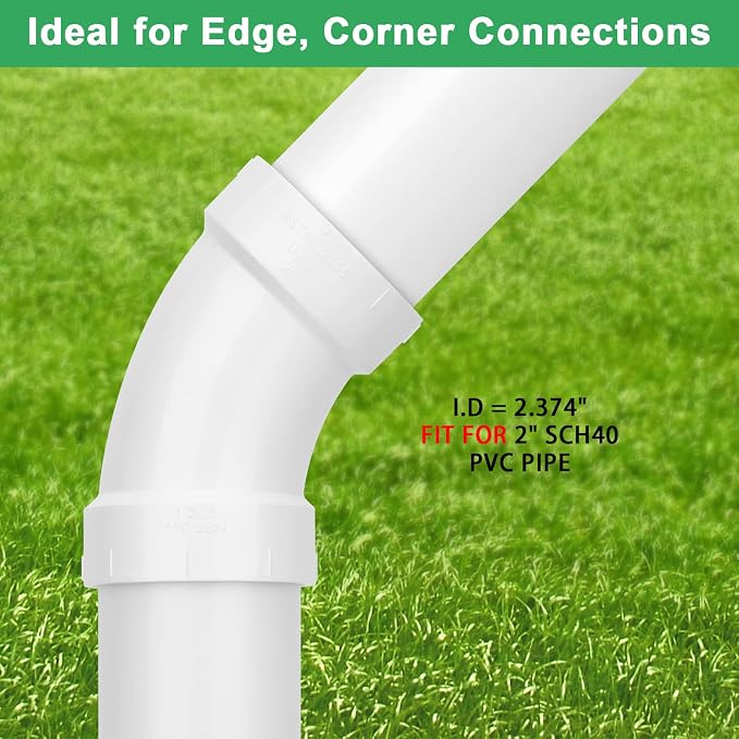 3Pack 2" PVC DWV Sanitary 45-Degree Elbow Pipe Fitting Connector (Socket x Socket) White SCH40 2" PVC DWV 45° Elbow Corner Adapter for Drain, Waste, Vent
