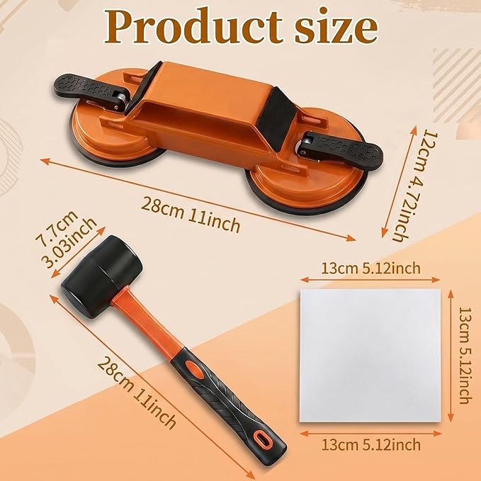 Floor Gap Fixer Tool 2026 New Heavy Duty Floor Gap Repair Tool with Enhanced Suction Cup & Mallet and 5pcs Sticky Pads for Laminate Vinyl Wood Tile Flooring (Orange)