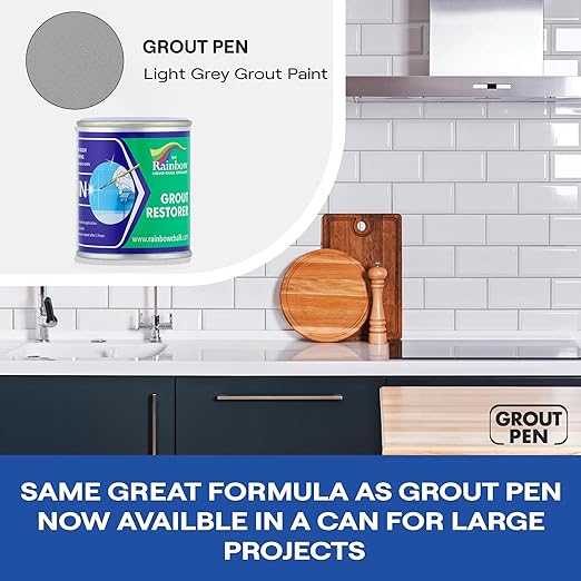 Grout Pen Grout Paint: Waterproof Tile Paint Grout Refresh Restorer for Floor, Kitchen & Bathroom Shower Tiles - Light Grey - Can Size for Larger Projects - 125ml (4.2oz)