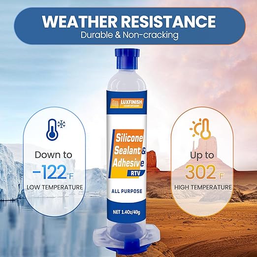 RTV Silicone Sealant Adhesive - 100% Waterproof Transparent Silicone Caulk for Automotive, Window, Bathroom, Kitchen - High Bond, Shrink & Crack Resistant - Clear (1.4oz/40g)